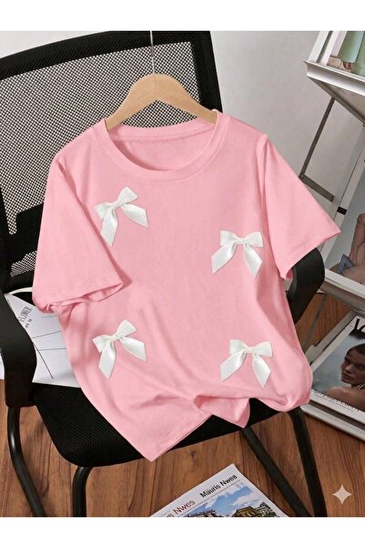vinraus Kız Çocuk Pembe 4 Kurdeleli Baskılı Günlük Rahat Tshirt