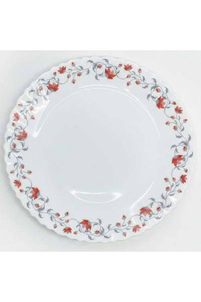Larah Fluted White Opalware Dinner Plate with Red Floral Design – 27 cm
