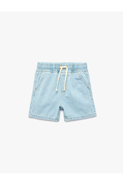 Koton Pamuklu Cepli Beli Bağcıklı Denim Şort