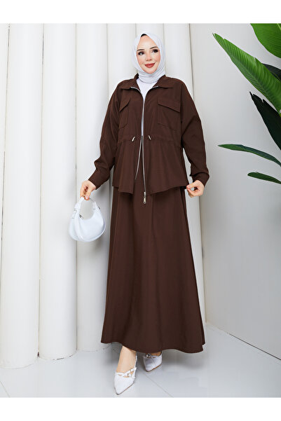 RACE FASHİON Pocket Tunnel Detailed Jacket & Skirt Hijab Set Rc9046