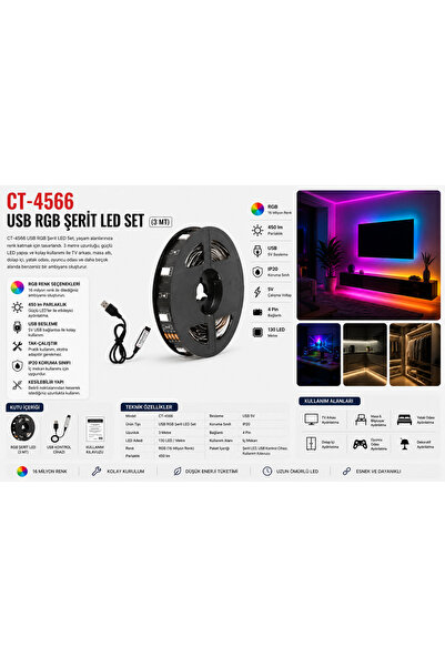 Cata USB RGB Şerit TV ARKASI LEDİ 3 METRE - (CT-4566)