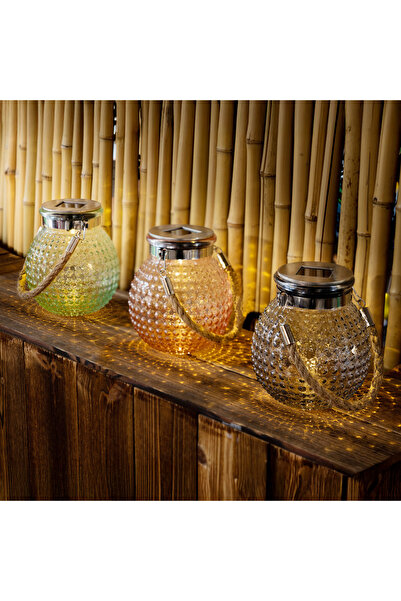 Zumzeria Table Solar Lamp Shaped like a Jar in Different Colors with Dots Pat...