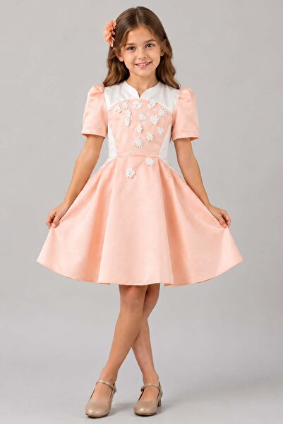 Riccotarz Girl's Dress with Zipper Detail on the Back, Floral Embroidery on t...