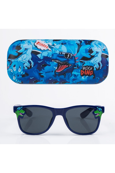 Zumzeria Blue Frame Sunglasses Set & Blue Dinosaur Pattern Case for Kids