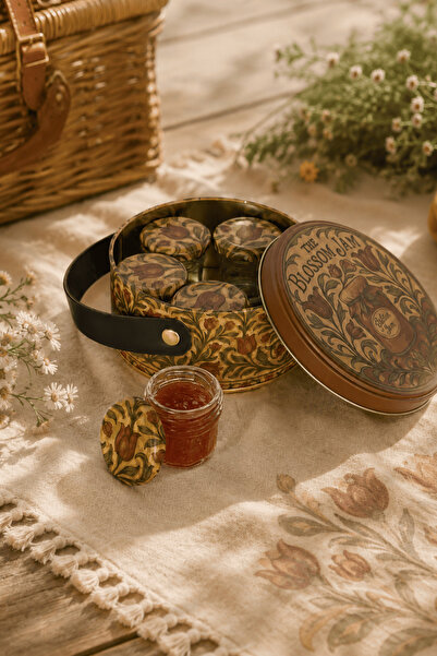 Sarkap Home 1 L Vintage Desen Deri Saplı Kutu ve 5'li 30 ml Kavanoz Piknik Se...