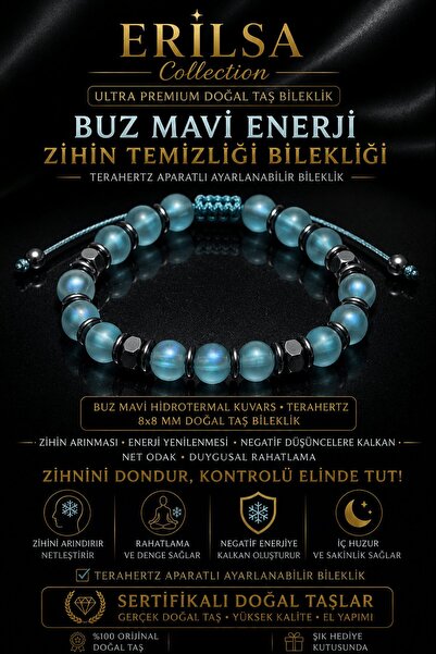 Erilsa Certified Terahertz - Ice Blue Hydrothermal Quartz Mind Cleansing Brac...