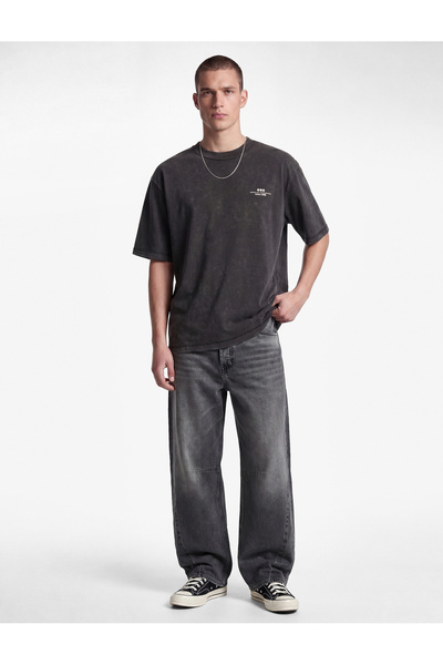 Koton Cotton Short Sleeve Crew Neck Washed Oversize T-Shirt with Back Print