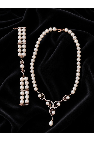 GÜMÜŞ Twojewelry gerçek inci gerdanlık bileklik yüzük