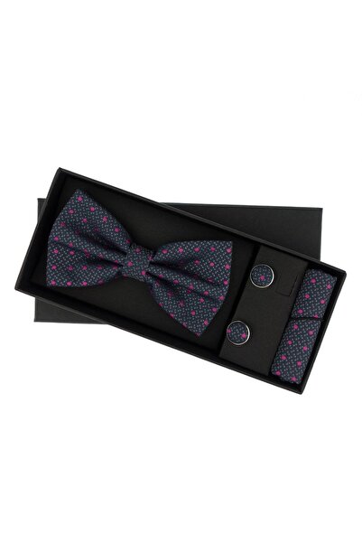 ButicCochet 3-piece set, bow tie, cufflinks and handkerchief, for men, Blue w...