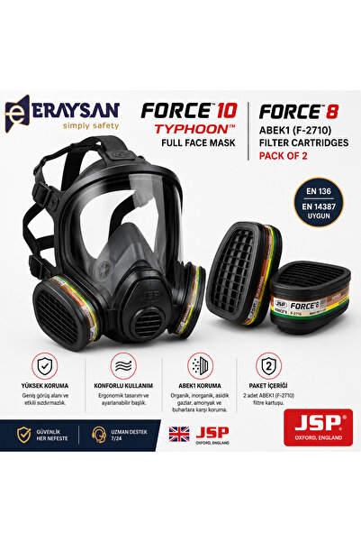 JSP Force®10 Typhoon™ Tam Yüz Maskesi ve ABEK1 Filtre (Filtreli Kombine Set olarak)