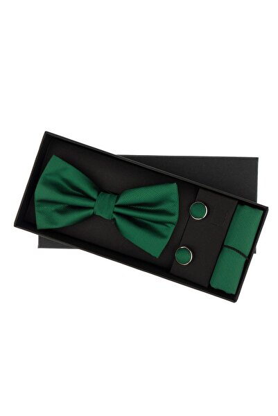 ButicCochet Set din 3 piese, papion, butoni și batistă, pentru bărbați, Verde...