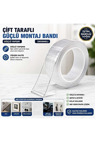 lawrenceshop 3 Metre Güçlü Çift Taraflı Nano Bant Şeffaf Yapıştırıcı Montaj B...