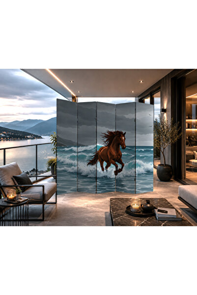 Beelgoart Okyanus Atı Desenli Lüks Paravan 180 x 200 cm – Modern Dekoratif Ka...