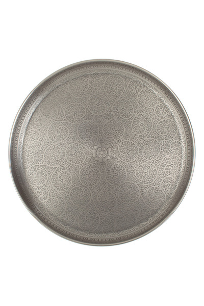 Zumzeria Silver Decorative Metal Tray with Paisley Pattern Ø40cm