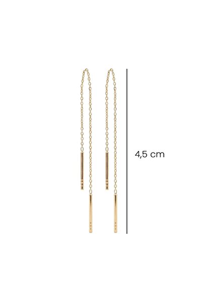 H.M Hakan Mücevherat Sallantılı Çizgi Model 14 Ayar Altın Küpe 4,5 Cm 0,59 Gram