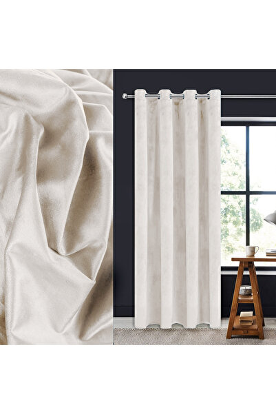 Zumzeria Ecru Velvet Decorative Curtain with Rings 140x260cm