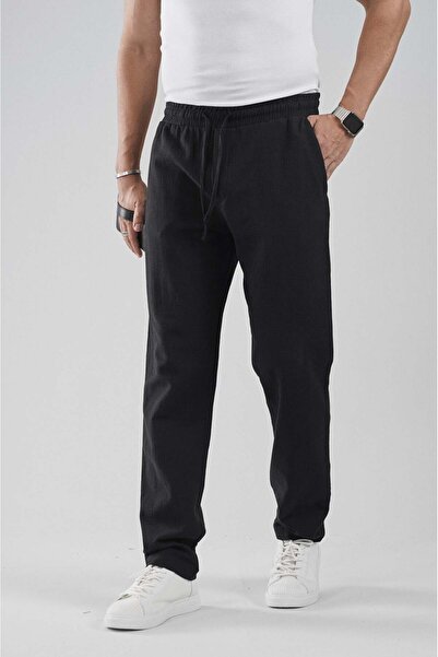 king brich Regular Fit Elastic Waist Cotton Linen Trousers