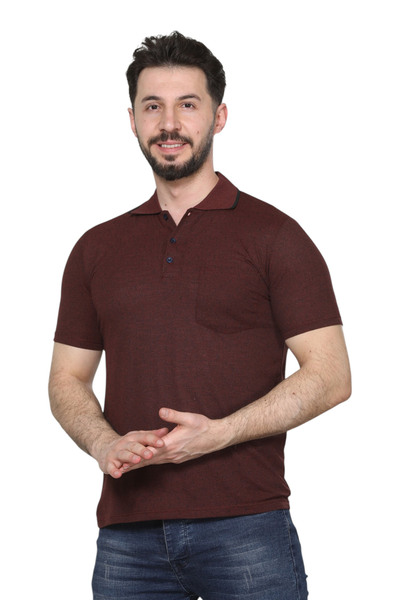 KZC TEKSTİL Bordo Erkek Baba ve Orta Yaş Penye Cepli Jakarlı Desenli Tişört K...