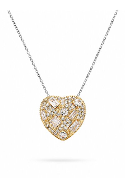 serelya 316L Steel Double Color Zircon Stone Heart Necklace