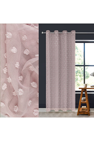 OEM Nude Pink Decorative Curtain with Fringe and Rings 140x260cm