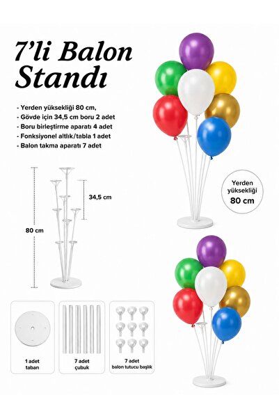 Sev-AL Balonları 7’li Balon Standı Beyaz Parti Dekoru