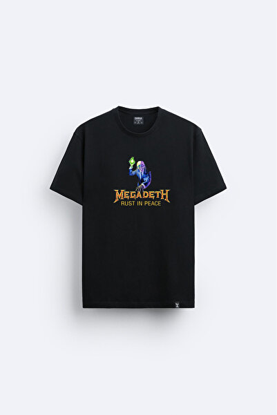 AYDESİGN Tricou negru cu imprimeu Megadeth, cu guler tip crewneck