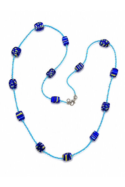 ZipZap Blue Glass Beaded Design Necklace