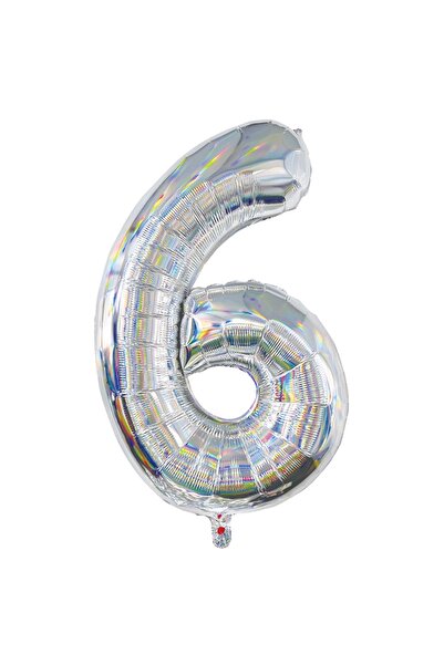 Zumzeria Balon de petrecere holografic cu folie argintie Nr. 6 - 82cm