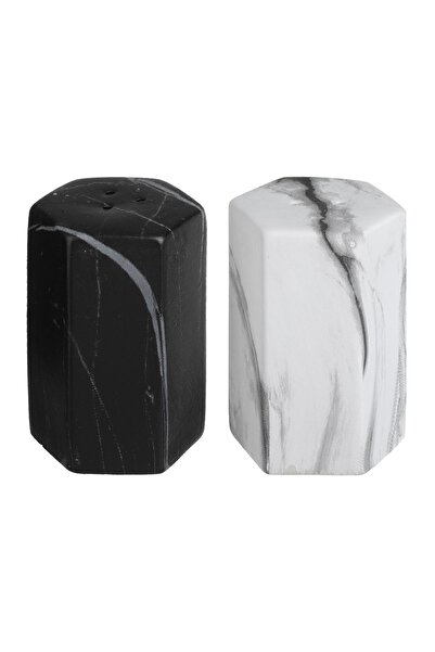 Zumzeria Set ceramic negru și alb pentru sare și piper cu model de marmură 5....