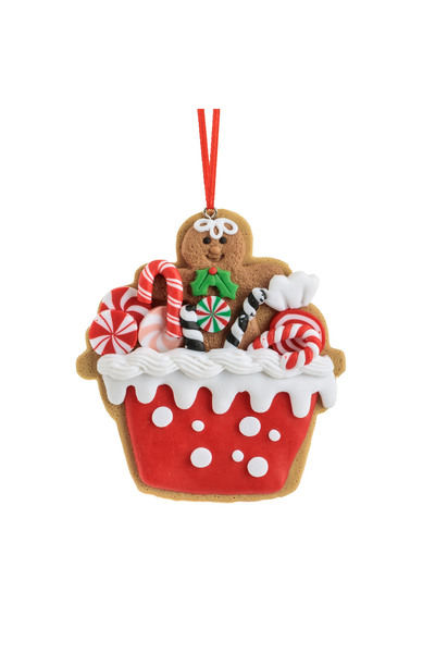 Zumzeria Christmas Tree Ornament Cupcake with Gingerbread Man & Candy Canes