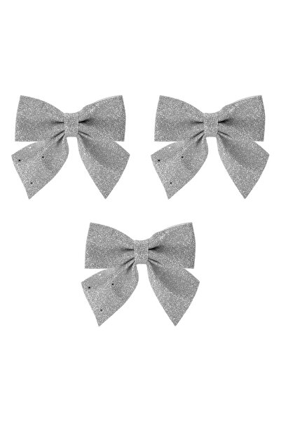 Zumzeria Christmas Silver Glitter Decorative Bows 10cm - 3pcs