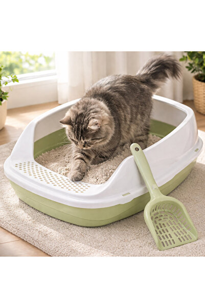 Zumzeria Cat Litter Box with Shovel Mint Green 53x39x20cm