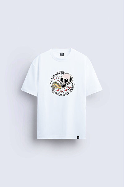 AYDESİGN Skull Printed Crew Neck White T-Shirt T-Shirt