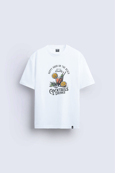 AYDESİGN Cocktail Pinterest Printed Crew Neck White T-Shirt T-Shirt