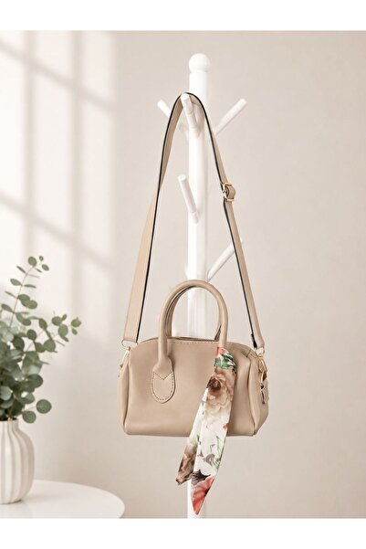 SİDEES ÇANTA Beige Oval Mini Hand & Shoulder Women's Bag – Gold Zipper, Patte...