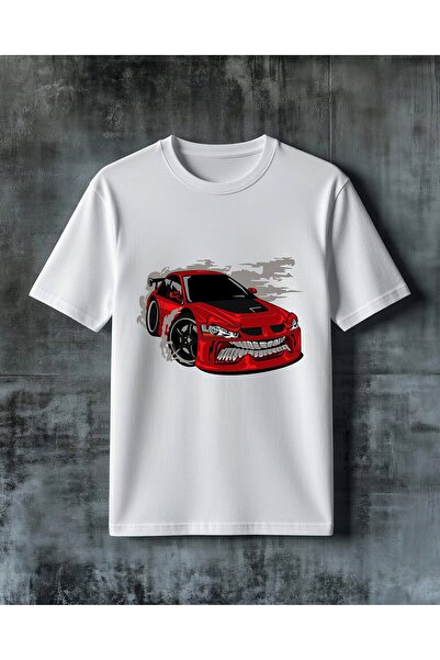 COMVİCHO Red Car Live Design Printed Oversize T-Shirt