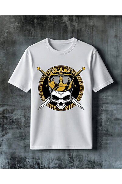COMVİCHO Kelle Kacak Altin Kask Printed Oversize T-Shirt