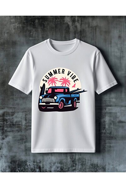 COMVİCHO تي شيرت كبير الحجم مطبوع عليه سيارة كلاسيكية من summer vibe