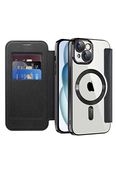 Techsuit Case for iPhone 15 Plus - SmartMag Book Case - Black