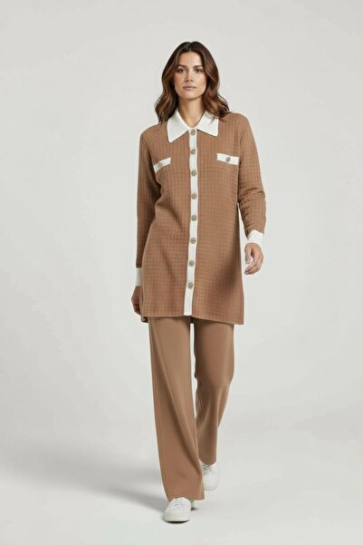Intisimo Women's Knitted Two-Piece Set, Oversized, Casual, Light Brown