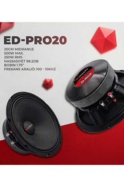 Edison ED-PRO20 20 Cm Midrange Hoparlör 500W Max 250W RMS 98.2 dB Profesyonel...