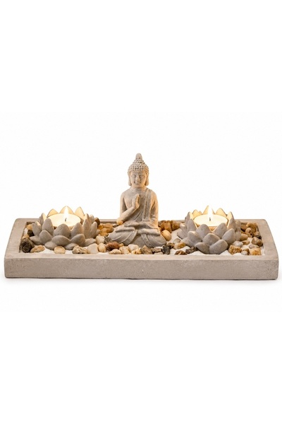 PUFO Feng Shui decorative set with candle holder and Buddha statuette, 30 cm