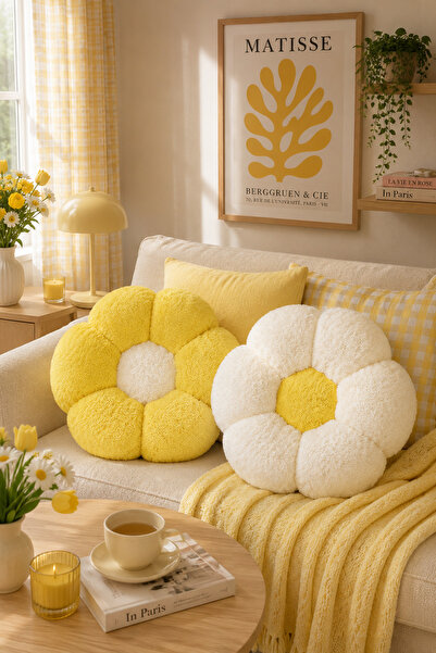 Pabtex Set of 2 Modern Daisy Shaped Soft Pillows, Compatible with Home Decor