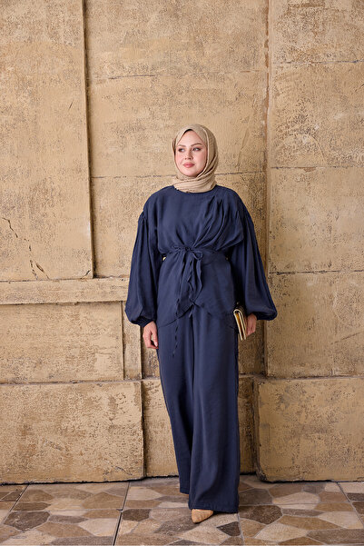 LOCCO Women's Pleated Cross Modal Set Navy Blue