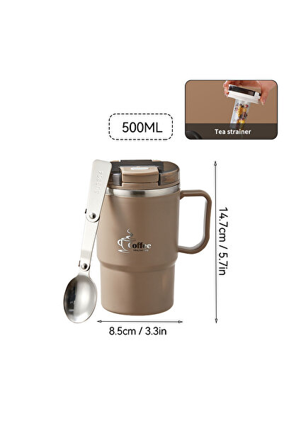 Choice4 WORTHBUY 401-500ml كوب قهوة بني 500 مل معزول بجدار مزدوج محمول من الف...