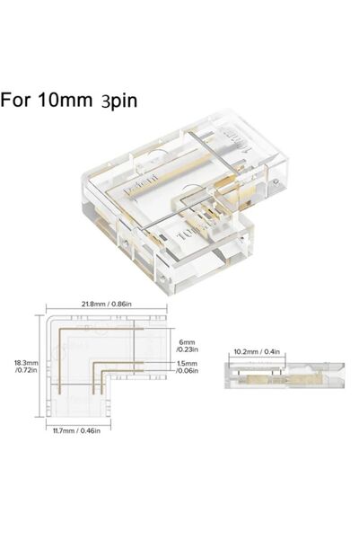 Choice1 10mm-3pin COB LED Connectors 90 Degree L Shape Corner 5/8/10mm Solder...