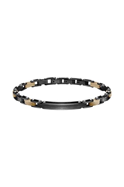 Sector Wood bracelet, black stainless steel, brown wood, length 22cm, adjusta...