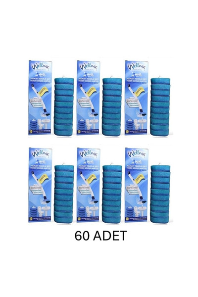 Wellnax Kendinden Deterjanlı, Tuvalet Fırçası Yedek Süngeri - 60 Adet (10' lu...