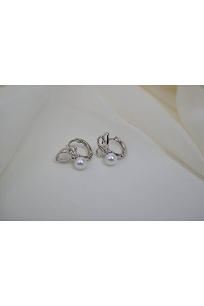 ATELİER TUĞBA Kp472 Pearl-Detail Bow Silver Minimal Earrings (Length 10 mm)