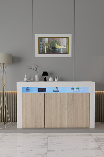 reyonerman Led Aydınlatmalı Modern Konsol | Kapaklı Çok Gözlü Depolama Ünites...